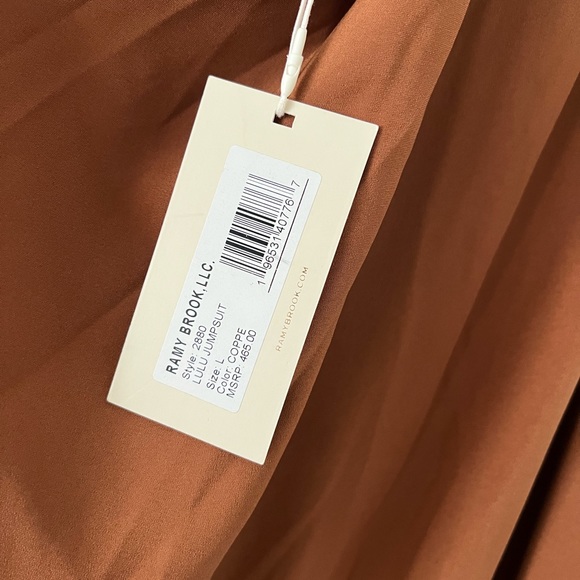 NWT Ramy Brook Lulu Copper Silk One Shoulder Jumpsuit size Large L $465 - Picture 4 of 4